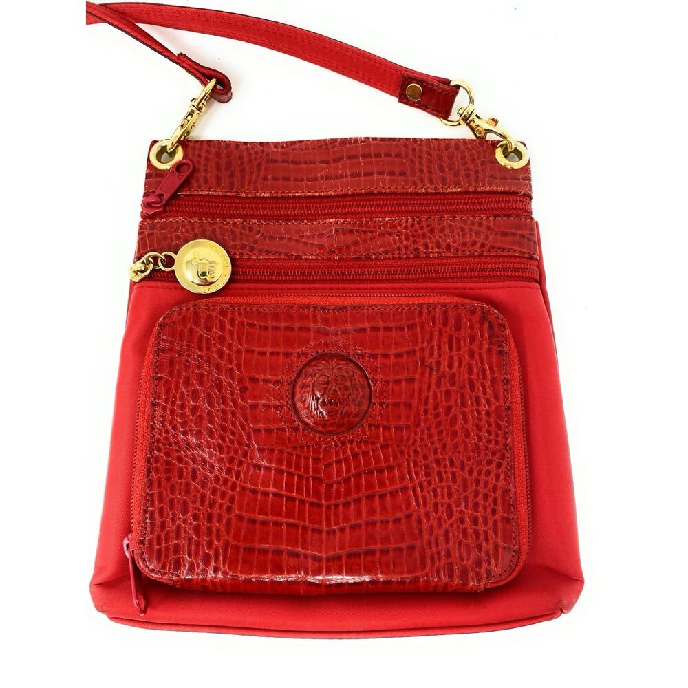 Balentin Lorenzo leather nylon reptile Crossbody Red Small purse bag RARE!